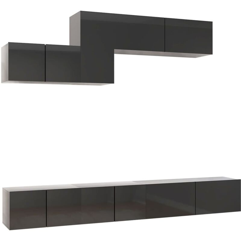 

Juego de mueble para TV de 6 piezas aglomerado gris brillante - Gris - Vidaxl