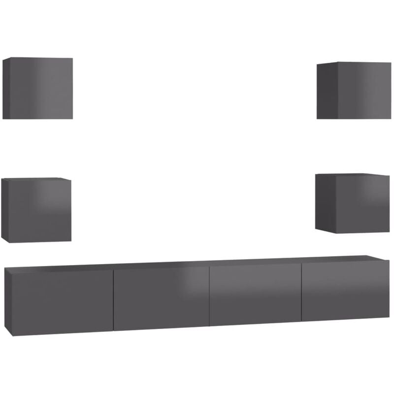 

Juego de mueble para TV de 6 piezas aglomerado gris brillante - Gris - Vidaxl