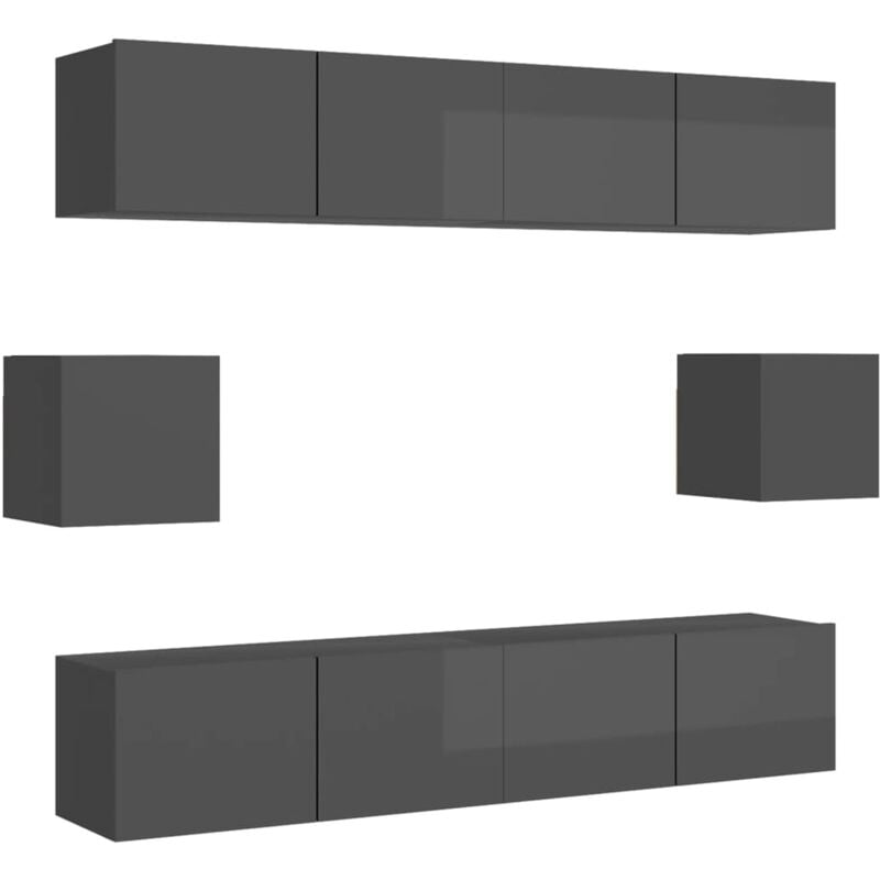 

Juego de mueble para TV de 6 piezas aglomerado gris brillante - Gris - Vidaxl