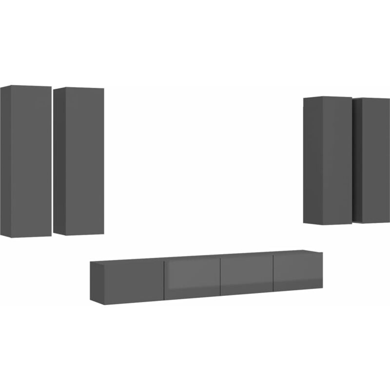 

Juego de mueble para TV de 6 piezas aglomerado gris brillante - Gris - Vidaxl