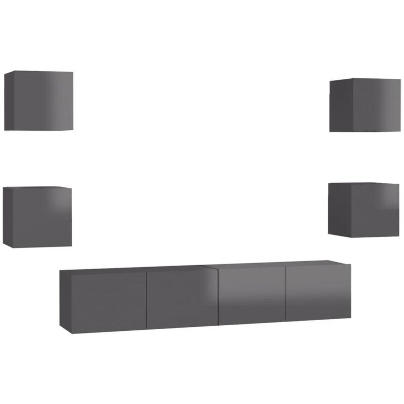 

vidaXL Juego de mueble para TV de 6 piezas aglomerado gris brillante - Gris