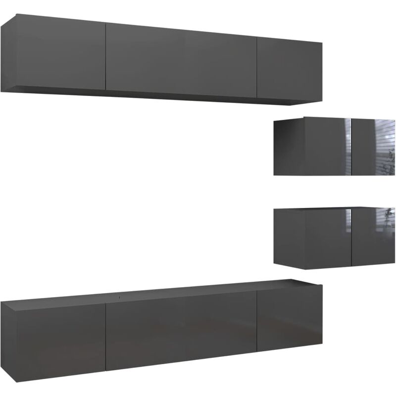 

Juego de mueble para TV de 6 piezas aglomerado gris brillante - Gris - Vidaxl