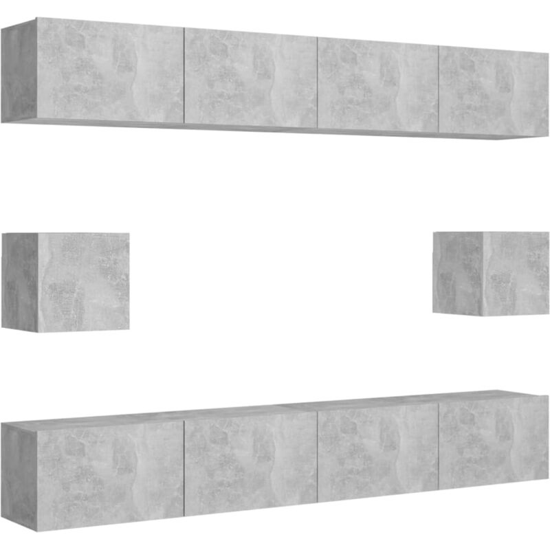 

vidaXL Juego de mueble para TV de 6 piezas aglomerado gris hormigón - Gris