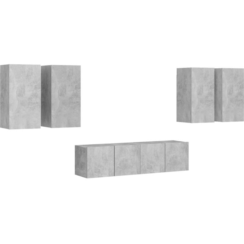 

vidaXL Juego de mueble para TV de 6 piezas aglomerado gris hormigón - Gris
