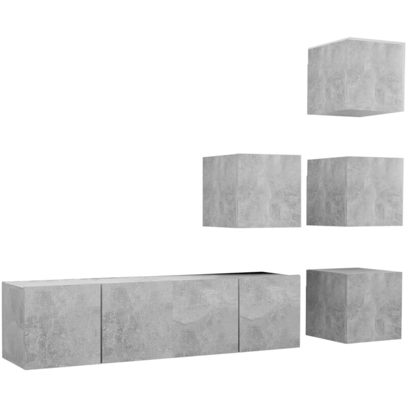 

Juego de mueble para TV de 6 piezas aglomerado gris hormigón - Gris - Vidaxl