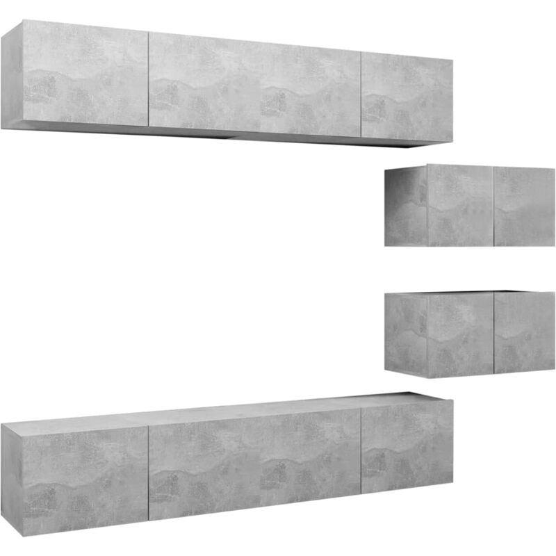 

vidaXL Juego de mueble para TV de 6 piezas aglomerado gris hormigón - Gris
