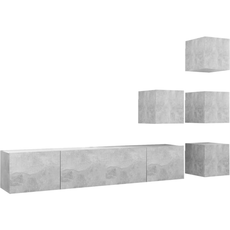 

Juego de mueble para TV de 6 piezas aglomerado gris hormigón - Gris - Vidaxl