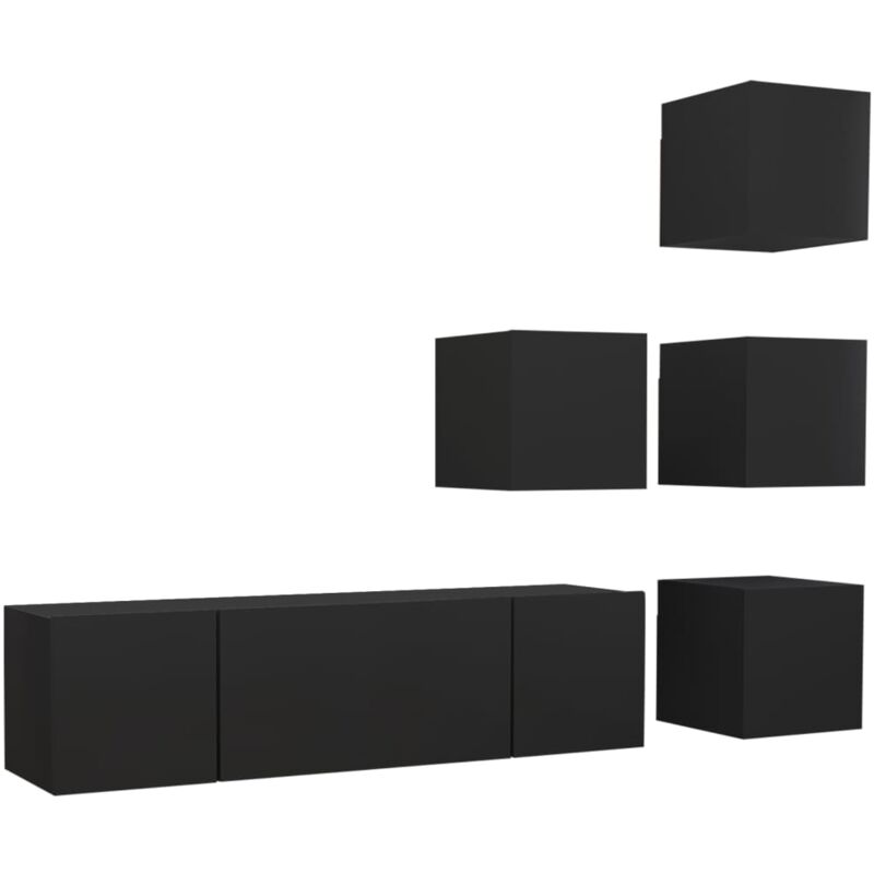 

Juego de mueble para TV de 6 piezas aglomerado negro - Negro - Vidaxl