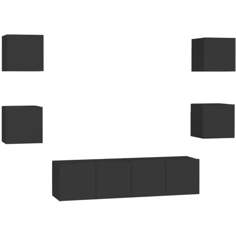 

vidaXL Juego de mueble para TV de 6 piezas aglomerado negro - Negro