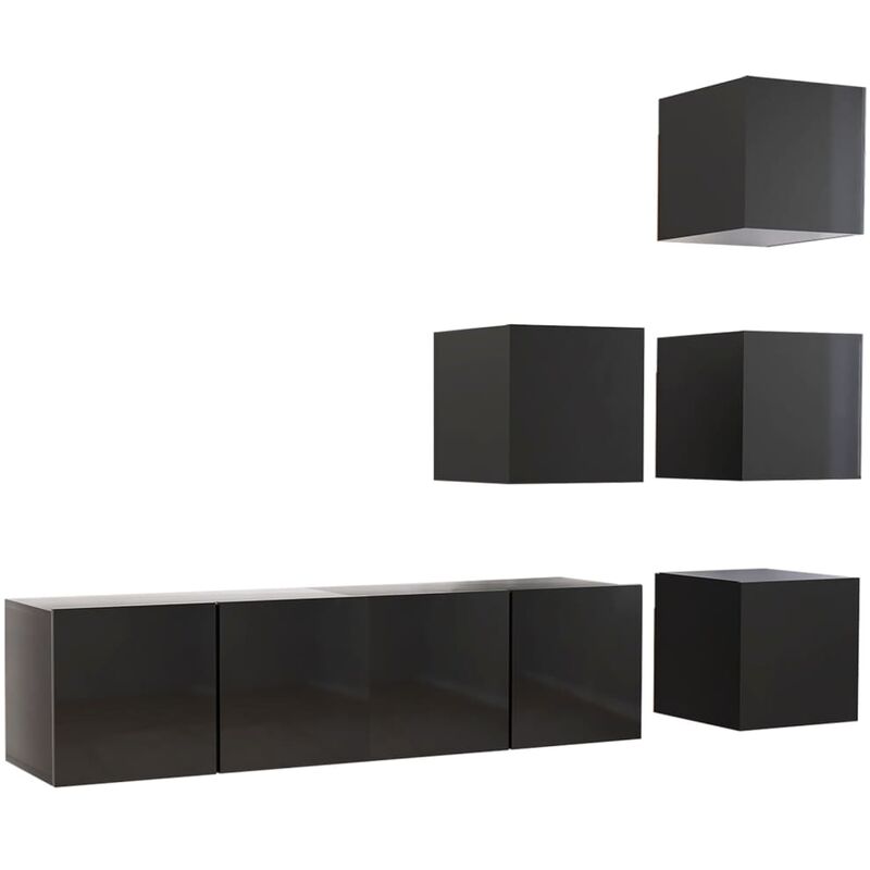 

Vidaxl - Juego de mueble para TV de 6 piezas aglomerado negro brillante - Negro
