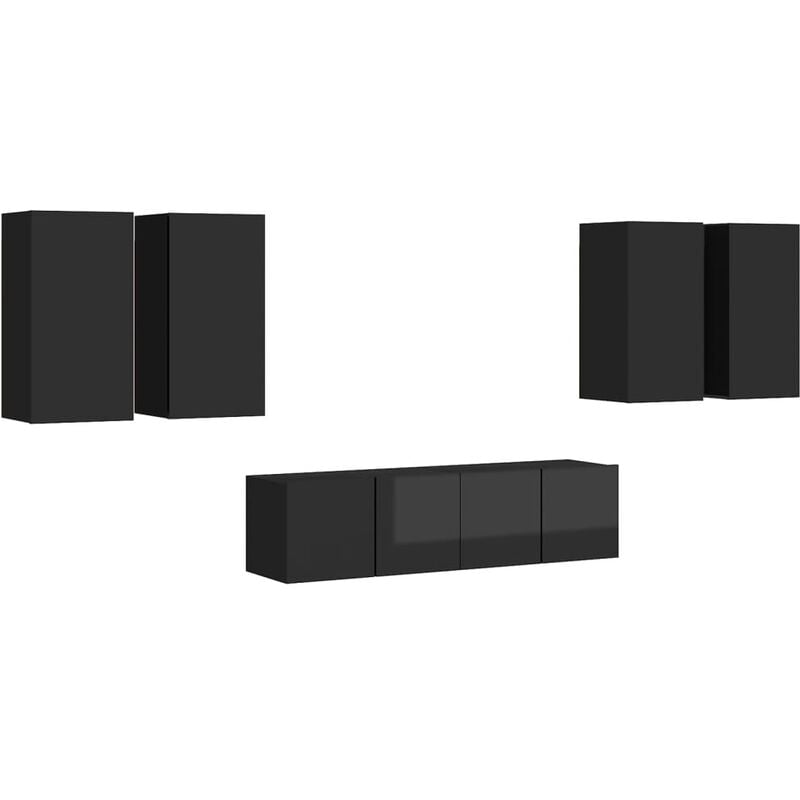 

Juego de mueble para TV de 6 piezas aglomerado negro brillante - Negro - Vidaxl