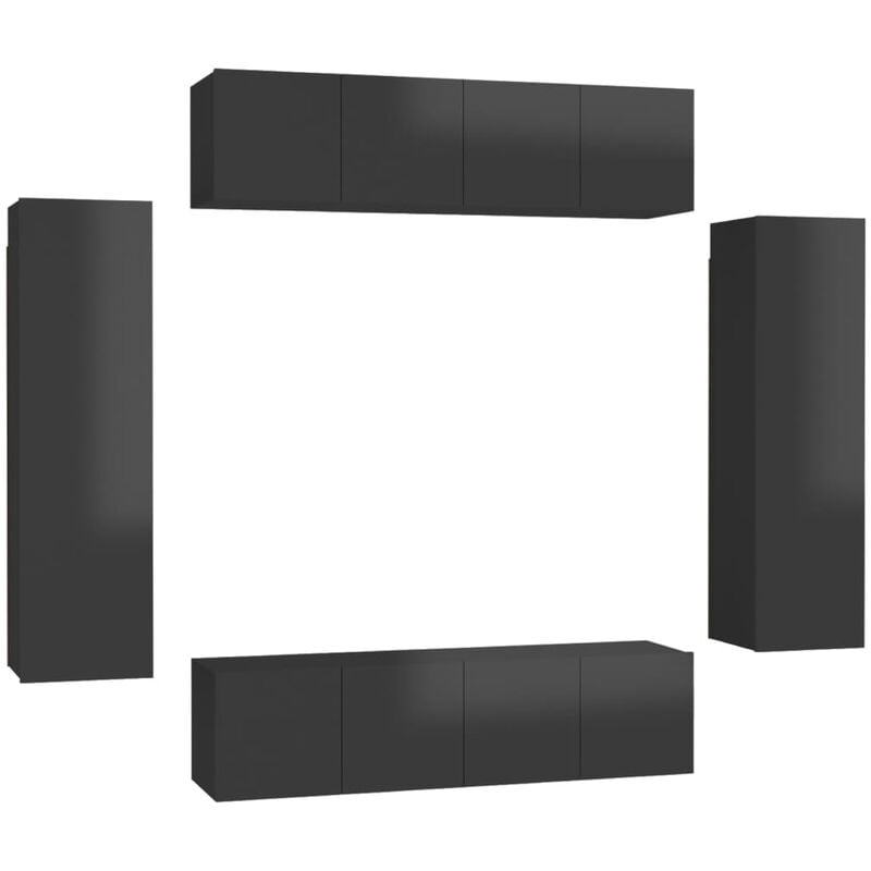 

Juego de mueble para TV de 6 piezas aglomerado negro brillante - Negro - Vidaxl