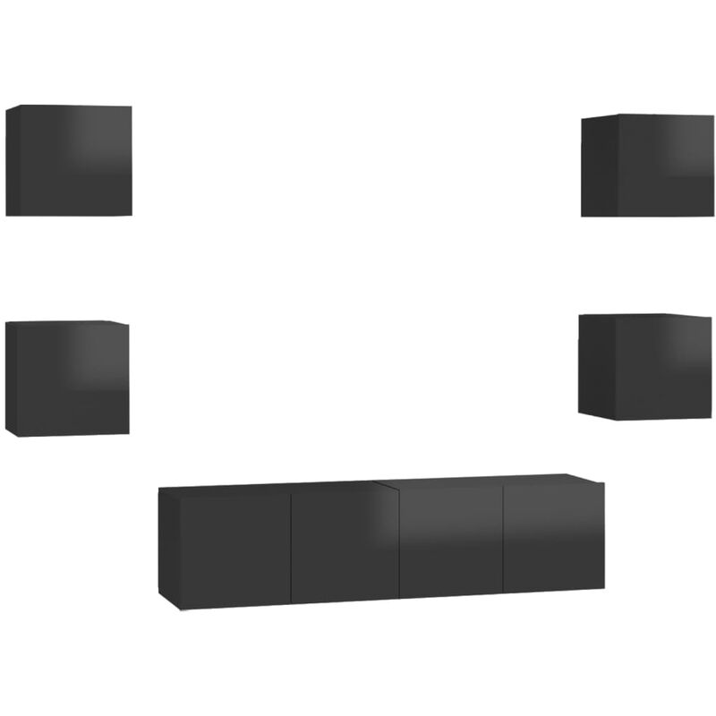 

Vidaxl - Juego de mueble para TV de 6 piezas aglomerado negro brillante - Negro