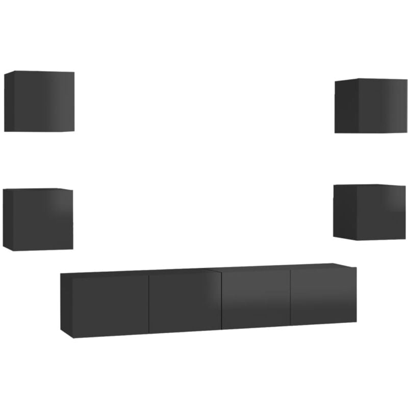

Juego de mueble para TV de 6 piezas aglomerado negro brillante - Negro - Vidaxl