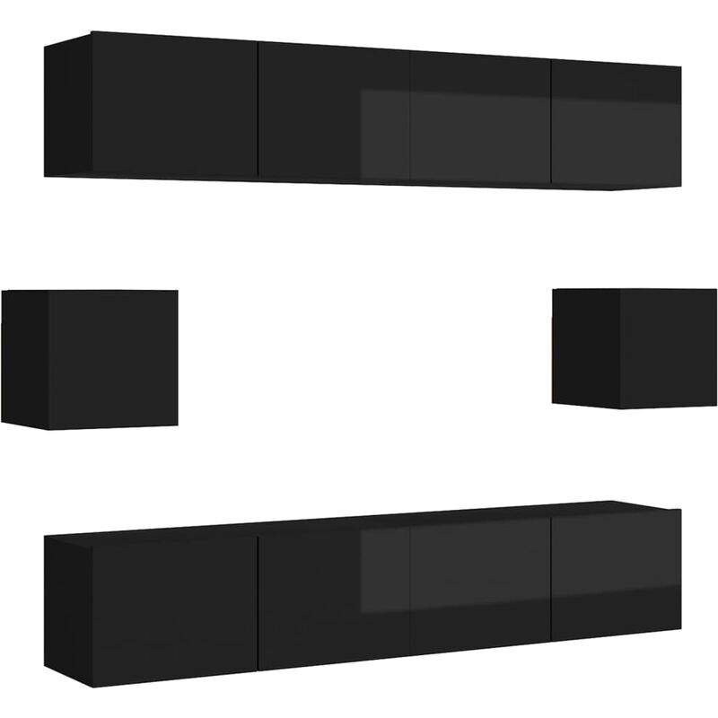 

Juego de mueble para TV de 6 piezas aglomerado negro brillante - Negro - Vidaxl