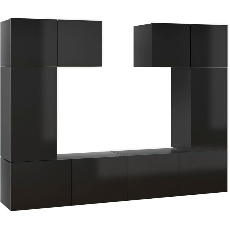 

Juego de mueble para TV de 6 piezas aglomerado negro brillante - Negro - Vidaxl
