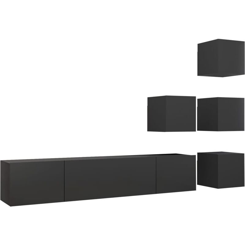 

Juego de mueble para TV de 6 piezas aglomerado negro brillante - Negro - Vidaxl