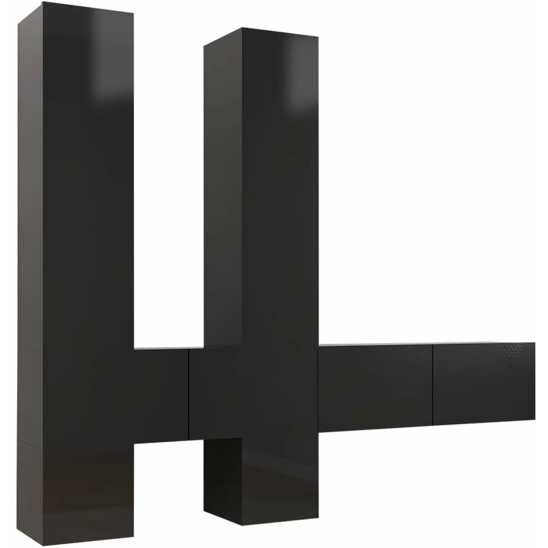 

Juego de mueble para TV de 6 piezas aglomerado negro brillante - Negro - Vidaxl