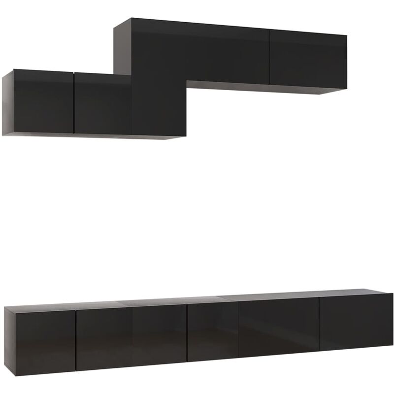 

Juego de mueble para TV de 6 piezas aglomerado negro brillante - Negro - Vidaxl
