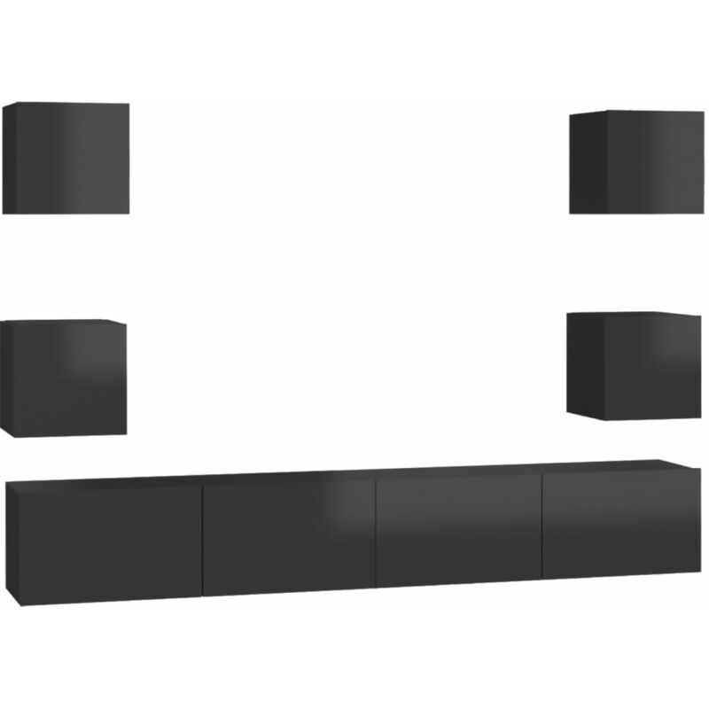 

Juego de mueble para TV de 6 piezas aglomerado negro brillante - Negro - Vidaxl
