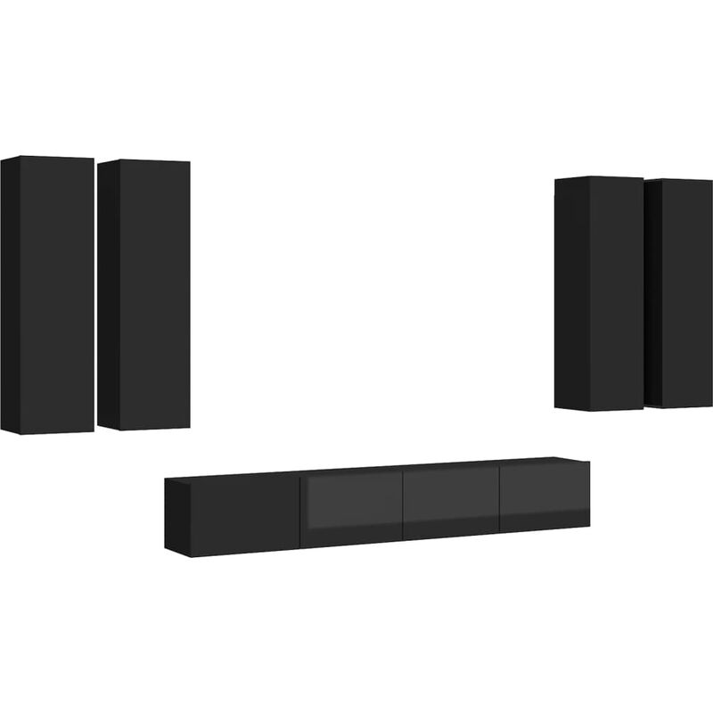 

Juego de mueble para TV de 6 piezas aglomerado negro brillante - Negro - Vidaxl