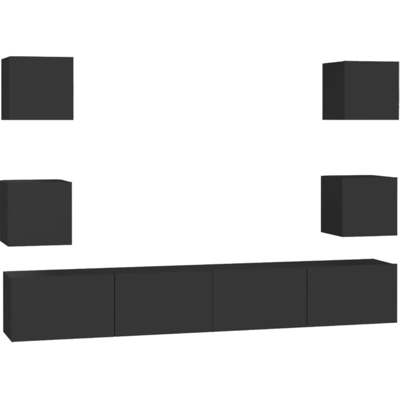 

Juego de mueble para TV de 6 piezas aglomerado negro - Negro - Vidaxl