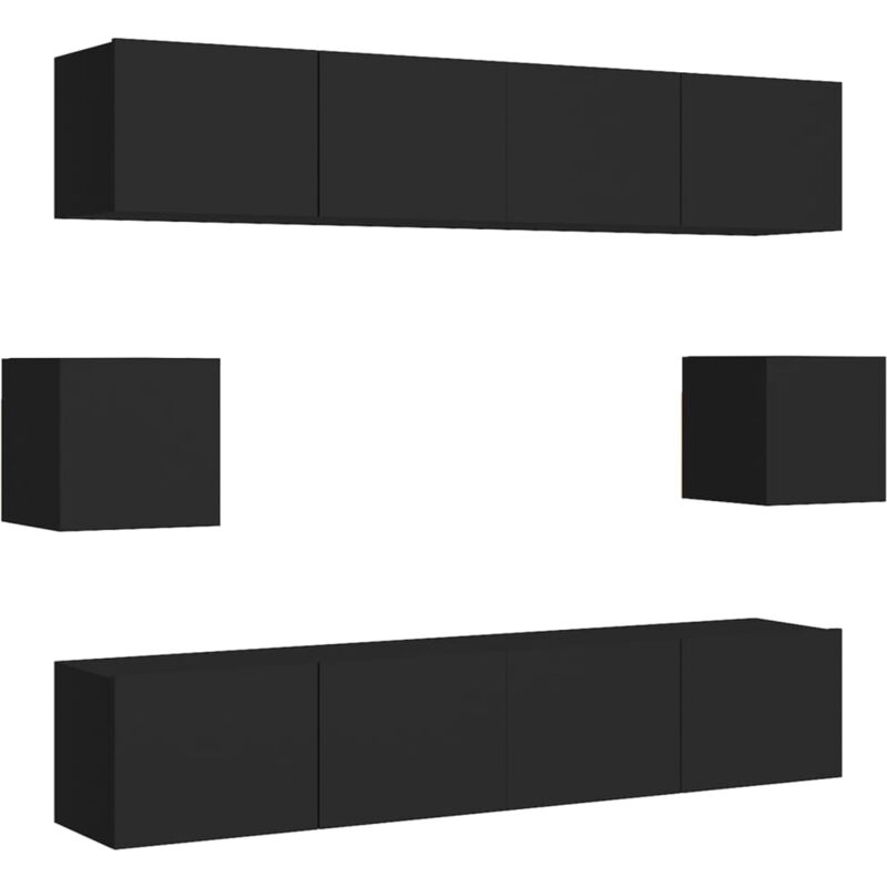 

Juego de mueble para TV de 6 piezas aglomerado negro - Negro - Vidaxl
