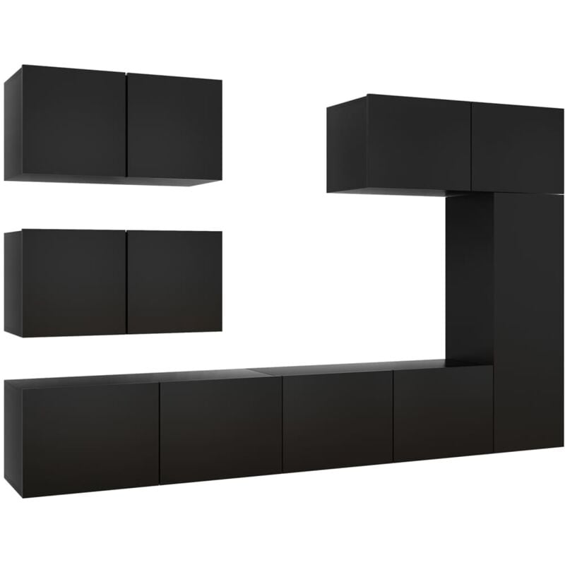 

Juego de mueble para TV de 6 piezas aglomerado negro - Negro - Vidaxl