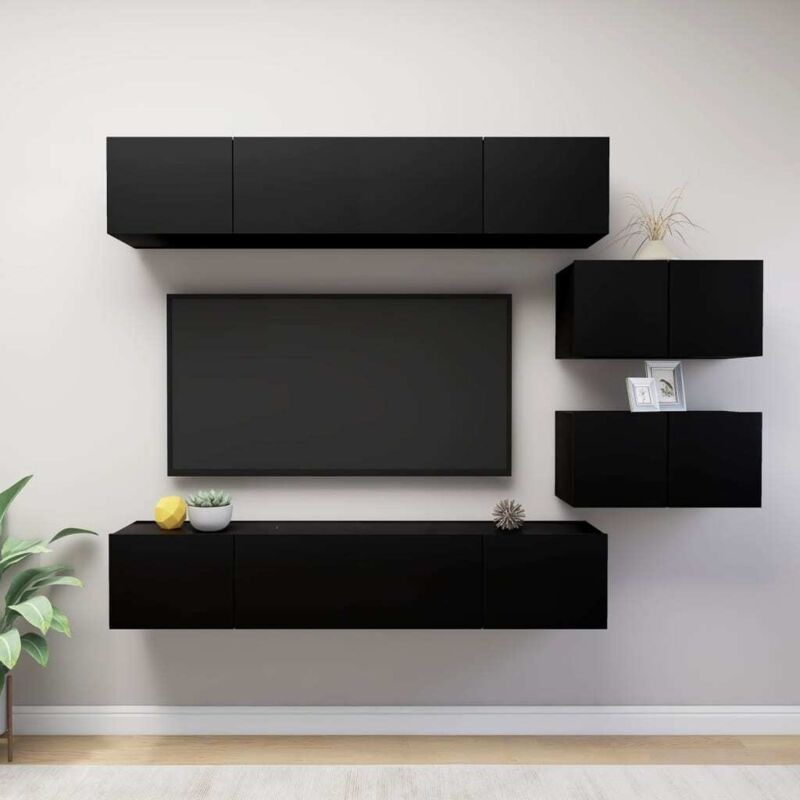 

Juego de mueble para TV de 6 piezas aglomerado negro - Negro - Vidaxl