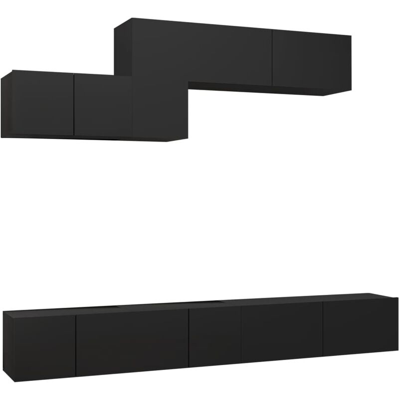 

Juego de mueble para TV de 6 piezas aglomerado negro - Negro - Vidaxl