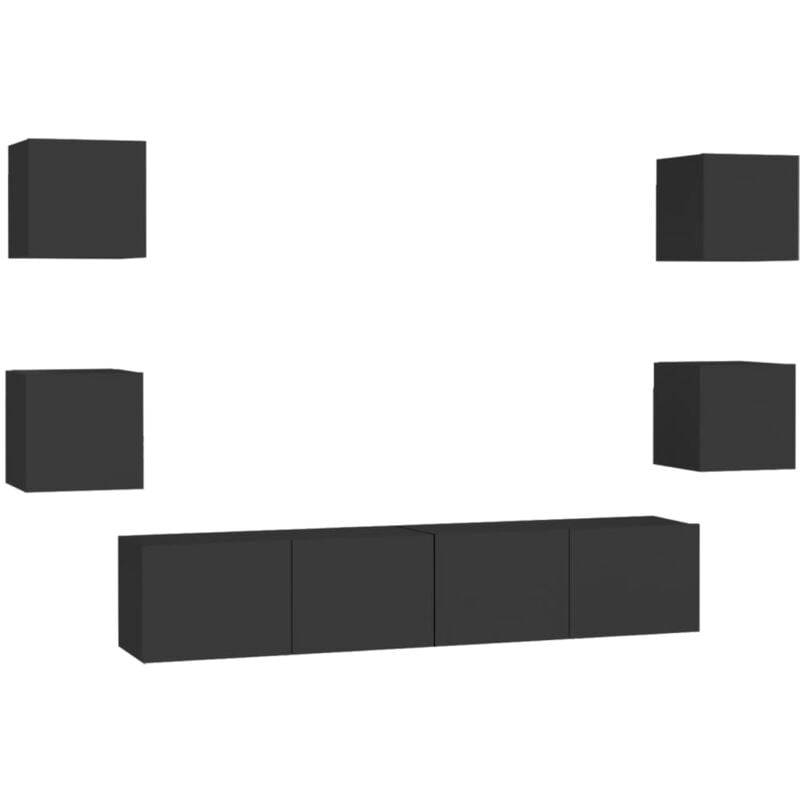 

Juego de mueble para TV de 6 piezas aglomerado negro - Negro - Vidaxl