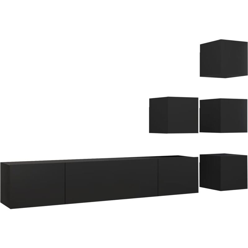 

Juego de mueble para TV de 6 piezas aglomerado negro - Negro - Vidaxl