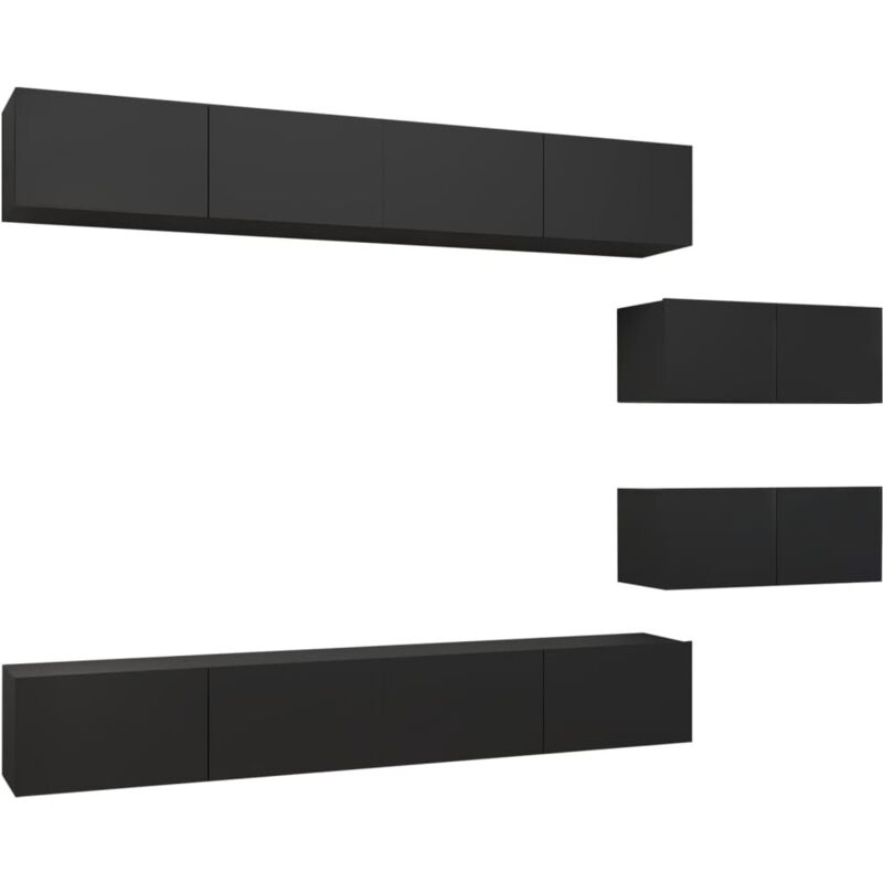 

Juego de mueble para TV de 6 piezas aglomerado negro - Negro - Vidaxl