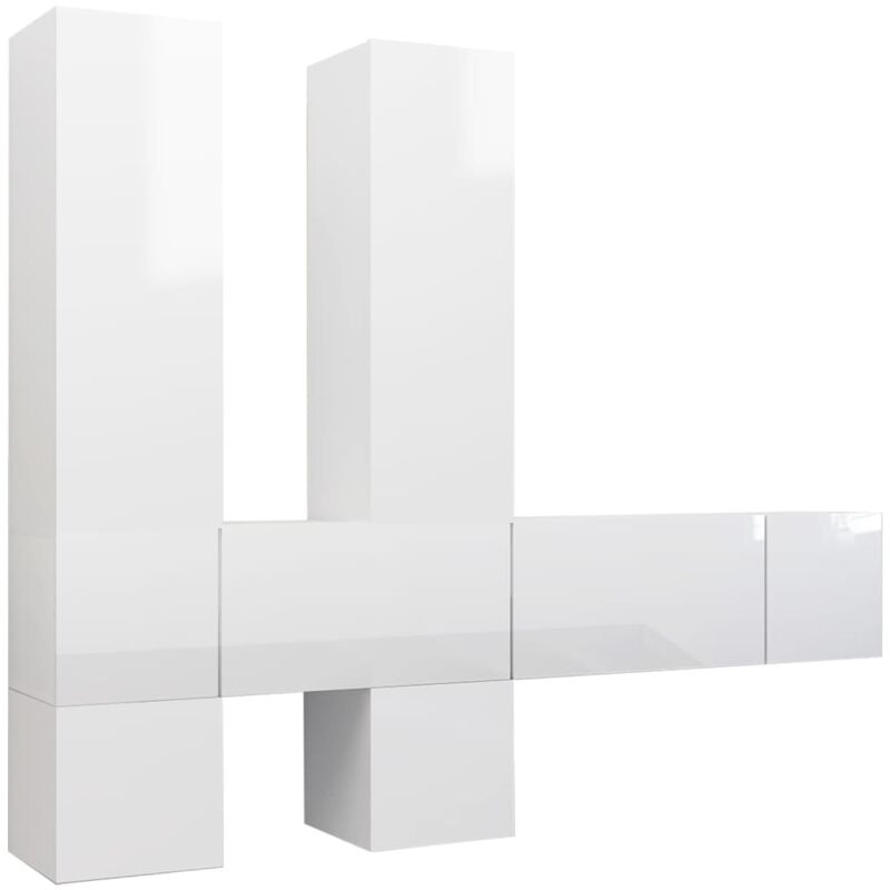 

vidaXL Juego de mueble para TV de 7 piezas aglomerado blanco brillante - Blanco