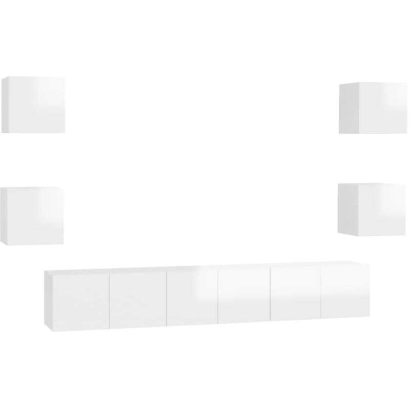 

Juego de mueble para TV de 7 piezas aglomerado blanco brillante - Blanco - Vidaxl