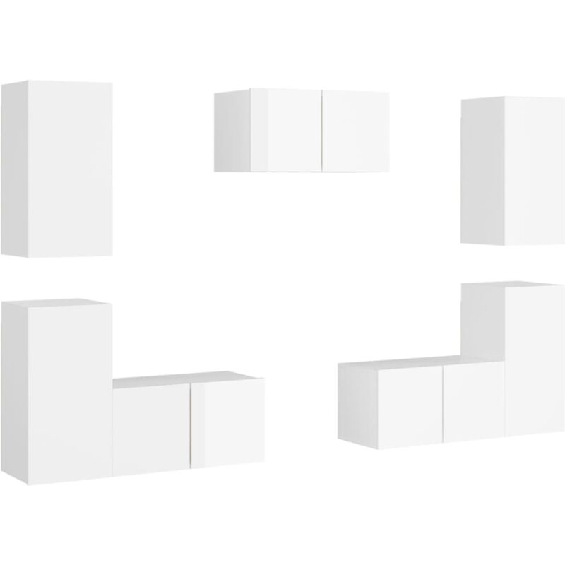 

Juego de mueble para TV de 7 piezas aglomerado blanco brillante - Blanco - Vidaxl