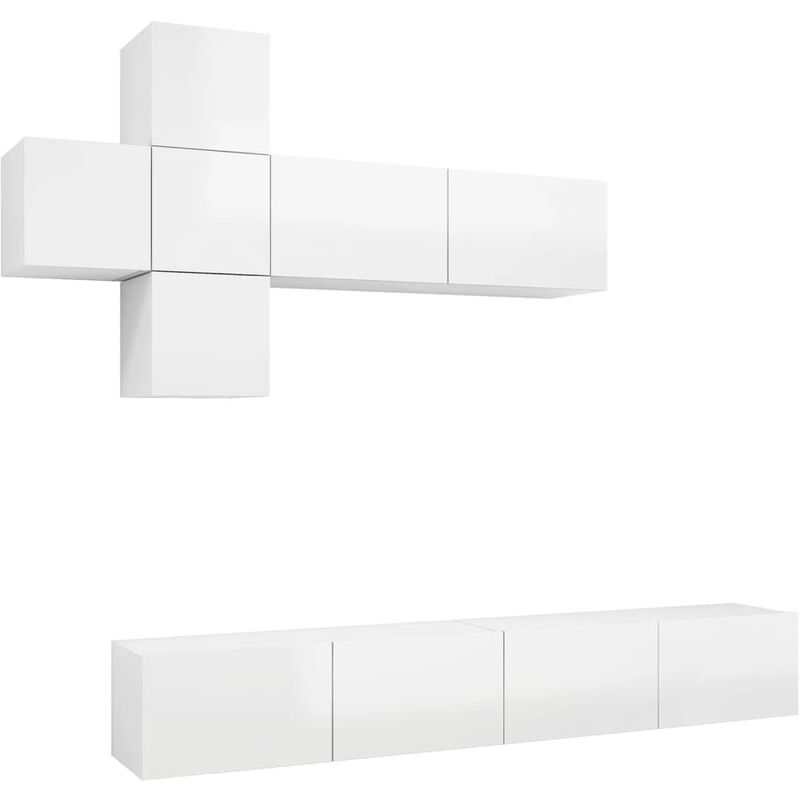 

Juego de mueble para TV de 7 piezas aglomerado blanco brillante - Blanco - Vidaxl
