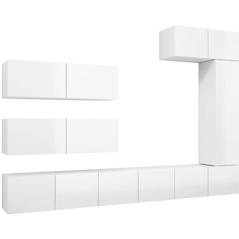 

Juego de mueble para TV de 7 piezas aglomerado blanco brillante - Blanco - Vidaxl