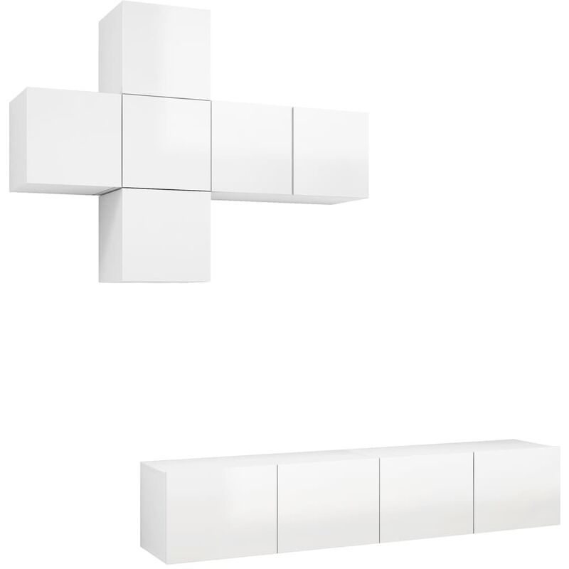 

Juego de mueble para TV de 7 piezas aglomerado blanco brillante - Blanco - Vidaxl