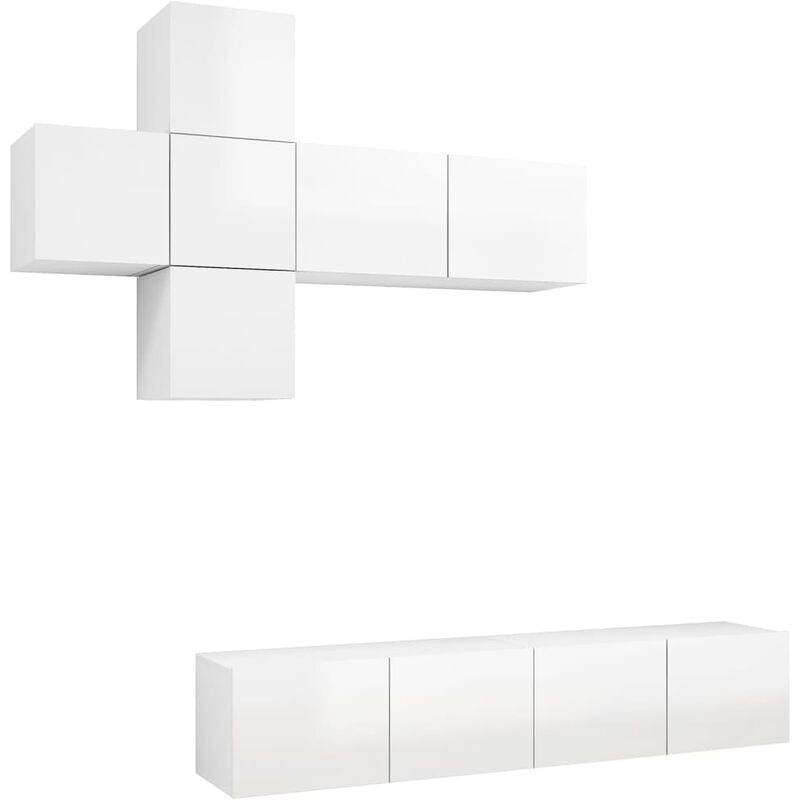 

Juego de mueble para TV de 7 piezas aglomerado blanco brillante - Blanco - Vidaxl