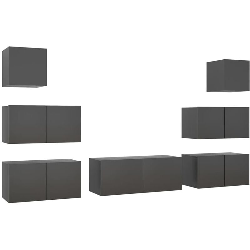 

Juego de mueble para TV de 7 piezas aglomerado gris - Gris - Vidaxl