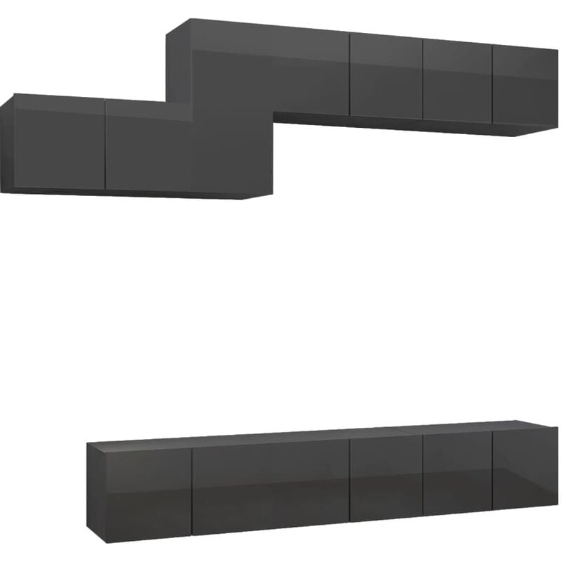 

Juego de mueble para TV de 7 piezas aglomerado gris brillante - Gris - Vidaxl