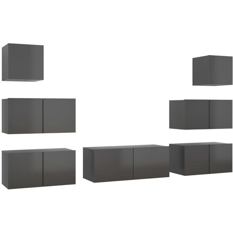

Juego de mueble para TV de 7 piezas aglomerado gris brillante - Gris - Vidaxl