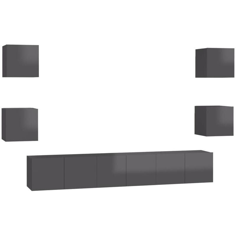 

Juego de mueble para TV de 7 piezas aglomerado gris brillante - Gris - Vidaxl