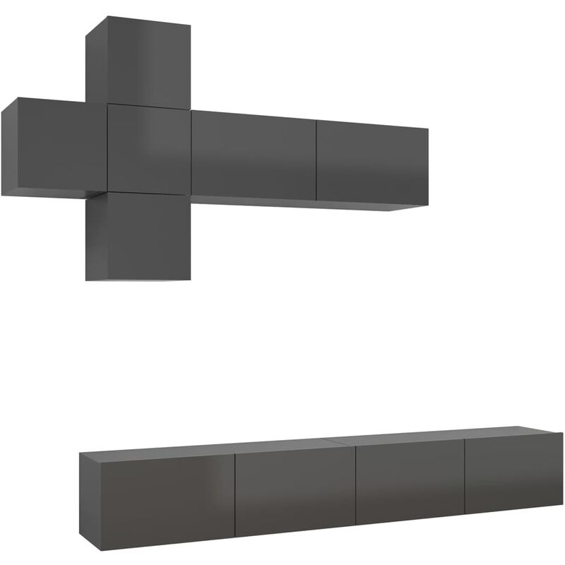 

Juego de mueble para TV de 7 piezas aglomerado gris brillante - Gris - Vidaxl
