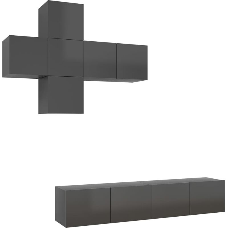 

Juego de mueble para TV de 7 piezas aglomerado gris brillante - Gris - Vidaxl