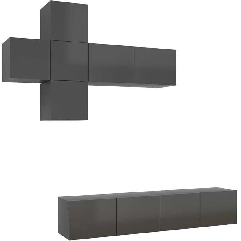 

vidaXL Juego de mueble para TV de 7 piezas aglomerado gris brillante - Gris