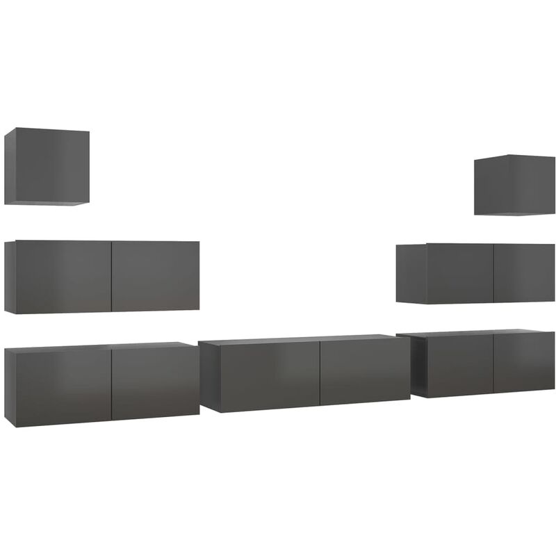 

Juego de mueble para TV de 7 piezas aglomerado gris brillante - Gris - Vidaxl
