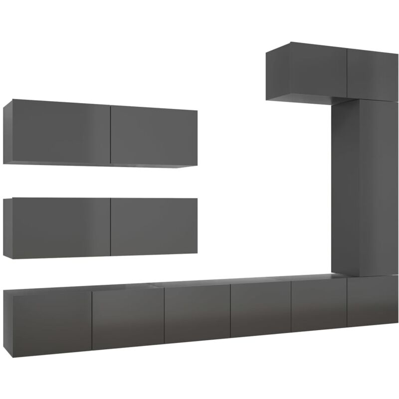 

Juego de mueble para TV de 7 piezas aglomerado gris brillante - Gris - Vidaxl