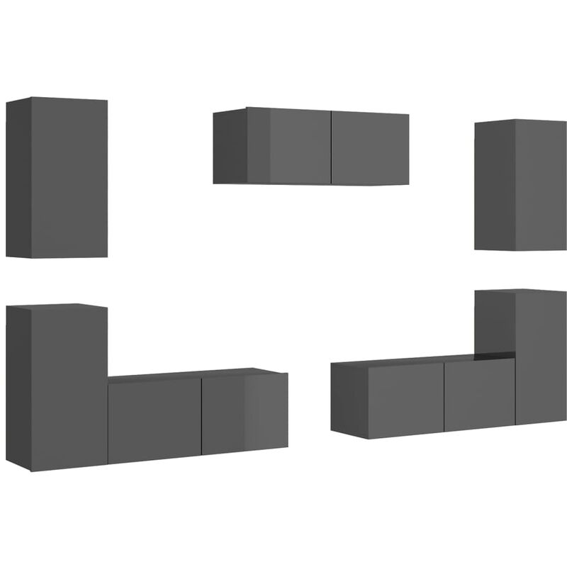 

Juego de mueble para TV de 7 piezas aglomerado gris brillante - Gris - Vidaxl